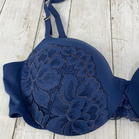 Maidenform Push Up Plunging Neck Line, Underwire Bra DM9900 Sz 40C Navy  & Gold - Picture 2 of 7